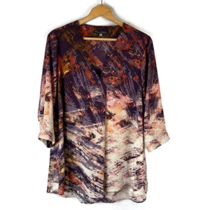 Rose & Olive Damen Tunika Top Größe 1X Lila Abstrakt V-Ausschnitt Knopfleiste Manschetten - Bild 1 von 10