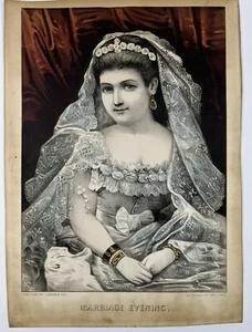 Currier & Ives Antique Original Lithograph Marriage Evening 14x10” 1870s - Picture 1 of 18
