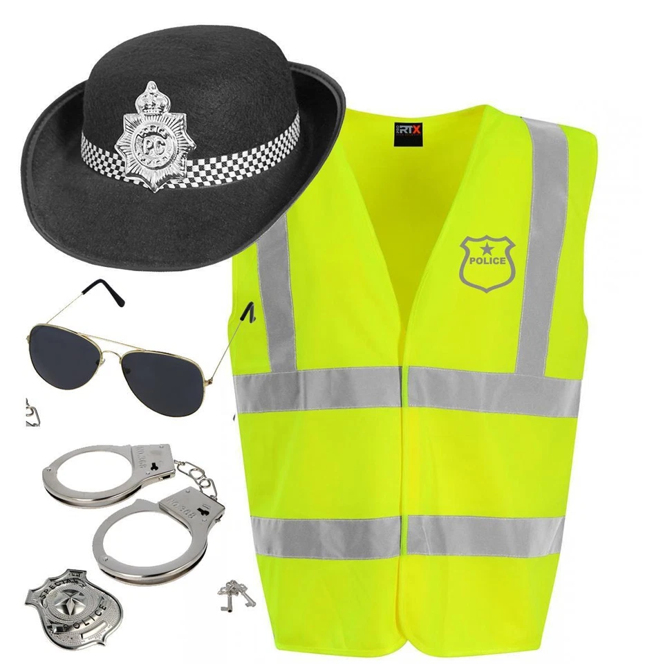 THE DRAGONS DEN FANCY DRESS LTD WPC Polizeifrau Hi Viz Weste Hut & Handschellen Henne Party Kostüm