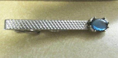 HERMOSO CLIP DE CORBATA VINTAGE SWANK TONO PLATA PIEDRA AZUL Foto 1 de 4