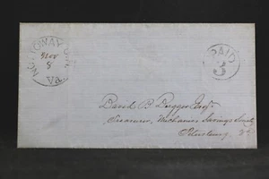 Virginia: Nottoway C.H. 1855 Stampless Cover, Black CDS & Circled PAID 3, DPO - Picture 1 of 3