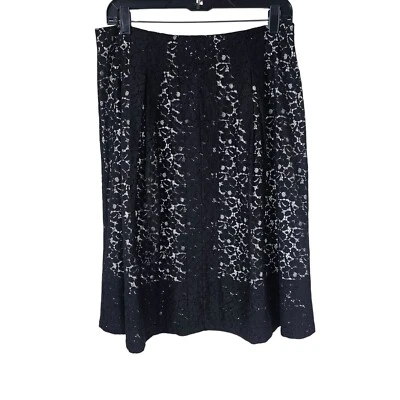 Saia plissada Talbots preta de renda midi tamanho 8 mistura de algodão totalmente forrada Whimsigoth - Imagem 1 de 4