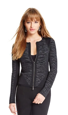NUEVO CON ETIQUETAS Guess by Marciano Metálico Cebra Elástico Suéter Tejido Chaqueta Negro Talla L Foto 1 de 4