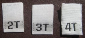500 PCS WHITE WOVEN CLOTHING LABELS, SIZE TAGS - 2T, 3T, 4T - Picture 1 of 1