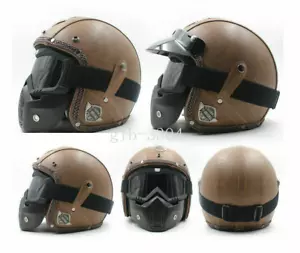 Máscara de casco retro para motocicletas medio casco cara abierta cuero vintage nuevo - Imagen 1 de 15