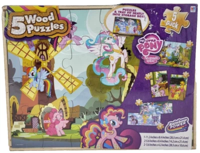 My Little Pony Wooden Puzzles (5 Pack) *Storage Box* *Slightly Damaged Box* - Image 1 of 2