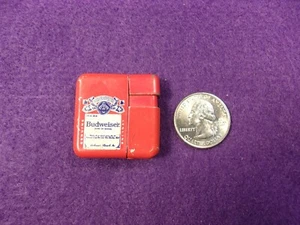 NEAT LITTLE OLDER VTG RED "BUDWEISER" CIGARETTE LIGHTER, KOREA, 1 5/16" SQUARE - Picture 1 of 10