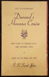 1938 Durand's Fine Candies Havana Cruise Passenger List S.S. Saint John Cuba EE - Picture 1 of 3