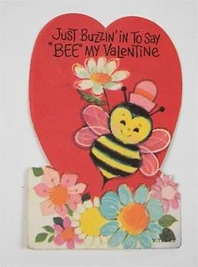 VINTAGE VALENTINSKARTE HONIGBIENE BUZZiN' IN TO SAY BEE MY VALENTINE 60er Jahre - Bild 1 von 1