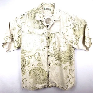 Tommy Bahama Mens Silk Shirt SizeL S/S Button Ivory/Green/Black Floral 100% Silk - Picture 1 of 7