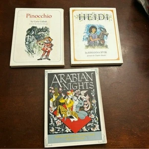 3 vintage hardback Kids books fairy tales Pinocco Heidi Arabian nights Vintage - Picture 1 of 13