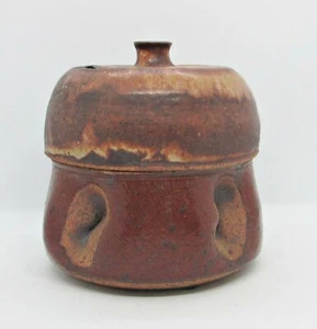 Arts And Crafts 'Acorn Jar w/ Double Lid' - Brown Clay w/ Rich Brown Glaze - Picture 1 of 11