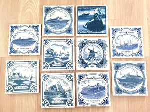 10 azulejos de montaña rusa de cerámica Holland America Cruise Line de colección Delftware fondo de corcho - Imagen 1 de 12