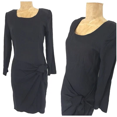 Vestido Express Negro Envolvente Talla Mediana Mini Negocios Vintage Años 90 Corbata Lateral Foto 1 de 4