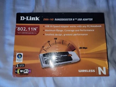 D-Link DWA-140 RANGEBOOSTER N 300 Mbps Wireless USB Adapter 802.11N (SEALED) - Image 1 of 2