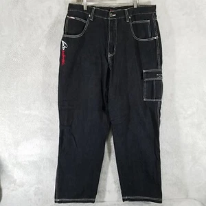 Fubu Jeans Mens 38x32 Black Denim Carpenter Wide Leg Hip Hop Skater Y2K - Picture 1 of 12