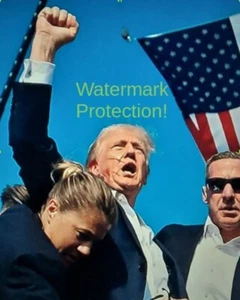 FOTO ICONICA DONALD TRUMP ASSASSINATION TENTATION PUGNO BANDIERA 8X10 HQ LUCIDA - Foto 1 di 1