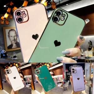 Soft Silicone Love Heart Cover iPhone 12 13 11 7 8 XR X Max Plus Back Phone Case - Picture 1 of 17