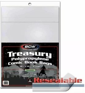 Pack / 100 BCW Resealable Treasury Comic Book 2-Mil Acid Free Poly Bags archival - Picture 1 of 1