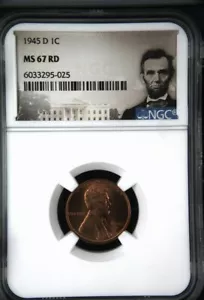 1945 D LINCOLN CENT NGC MS 67 RD - Picture 1 of 2