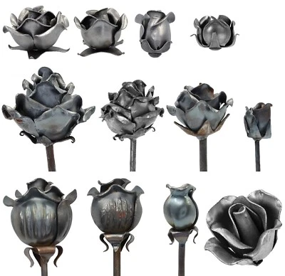 Flores decorativas motivos florales forja artificial pétalos de rosa Ø35 - Ø80 mm rosetas acero