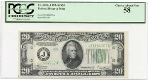 1934B $20 Federal Reserve Note FR#2056-J PCGS CH58 - Picture 1 of 2