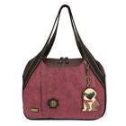 New Chala Bowling Tote Large Bag Pleather  Burgundy Red Pug Dog Coin Purse Gift