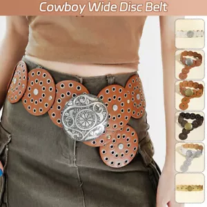 Hollow Western Style Exaggerated Cowboy Wide Disc Belt Vintage Belt Waistband - Picture 1 of 26