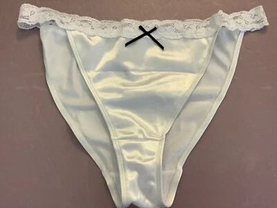 Women Panties,bikinis ILUSION Size XL White Satin Soft W/Fishnet Waistband&decor - Image 1 of 4