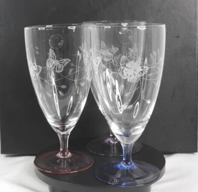 Lenox Butterfly Meadow Etched All Purpose Glass Goblets 14oz 7” Pink Purple Blue - Image 1 of 4