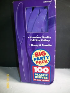Amscan Big Party Pack 100 durable Dark Purple Plastic Knives Washable - Picture 1 of 2