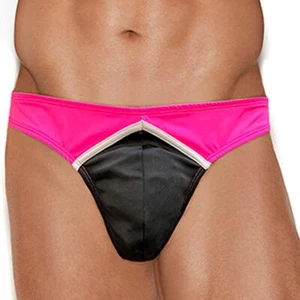 Men's Neon Contrast Thong Underwear Stretch Pink Black White Stripe 82414 - Picture 1 of 4