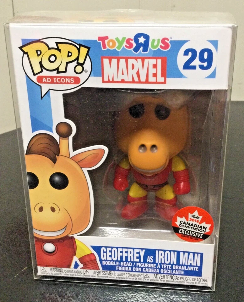 Funko Pop! Iconos publicitarios Marvel Geoffrey como Iron Man Toys R Us Canadá #29 con protector Foto 1 de 4