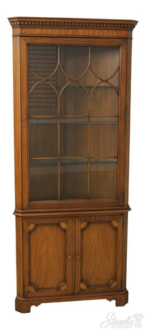 57363EC: English Style Inlaid Mahogany Narrow Corner China Cabinet Cover
