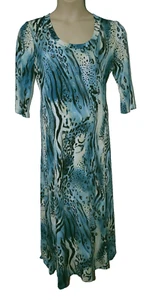 Kim & Co Womens Maxi Dress size L Animal Print Scoop Neck Peacock Blue Multi - Picture 1 of 2