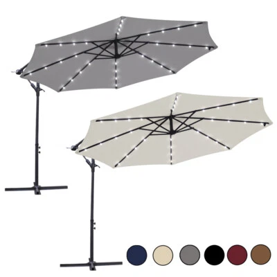 3m Garden Hanging Parasol Sun Shade Patio Banana Umbrella Cantilever with 32 LED