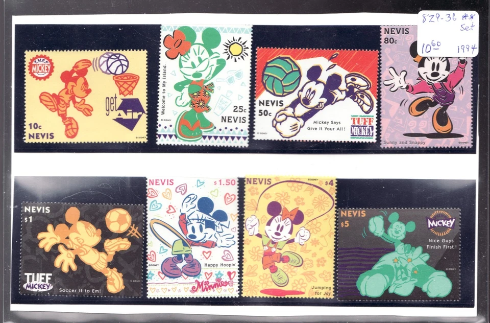 1994 Nevis Sc #829-36 Disney's Mickey & Minnie Mouse - MNH stamp set Cv$10.60 - Image 1 of 1