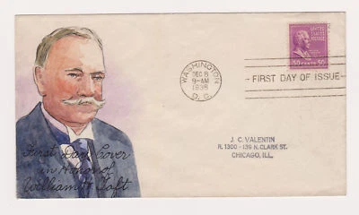 FDC SC#831 HANDPAINTED William Howard Taft Presidential Series 1938 Wash. DC - Image 1 of 2