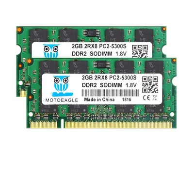 4GB Kit 2x2GB DDR2 667MHz PC2-5300 SODIMM 200-Pin Non-ECC Laptop Memory - Image 1 of 4