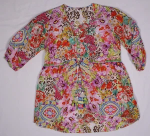 Johnny Was Anora Blouse with Tied Waist Floral Silk [XS] Wildflower Tunic - Picture 1 of 5