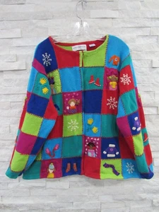Vintage Marisa Christina 2000 Millenium Winter Christmas Patchwork Cardigan 2X - Picture 1 of 6