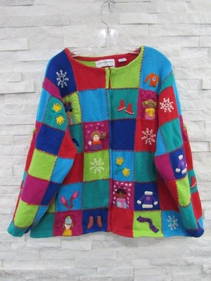 Vintage Marisa Christina 2000 Millenium Winter Christmas Patchwork Cardigan 2X - Image 1 of 4