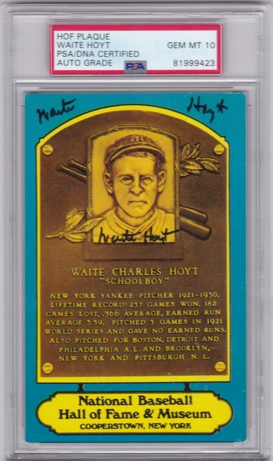 Placa Waite Hoyt New York Yankees Salón de la fama PSA DNA Auto 10 3t 1920s 1930s WS Champ Foto 1 de 1