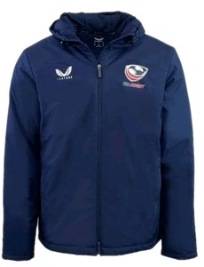 Chaqueta de rugby de EE. UU. Castore para hombre 4XL con capucha cremallera completa impermeable azul marino PVP £109 - Imagen 1 de 19