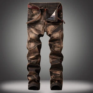 Fashion Men's Casual Vintage Washed Denim Jeans with Four-Color Pants - Picture 1 of 9