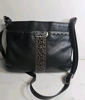 Brighton F140418 Vtg Black Leather Crossbody Purse 11.5x9" - Image 1 of 4