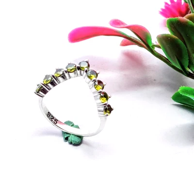 Sterling Silver Peridot Ring, Handmade Peridot Gemstone Ring, Statement Ring,3mm - Image 1 of 4