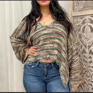 Suéter para mujer POL grueso tejido cuello en V profundo verde azulado/marrón/beige L - Imagen 1 de 9