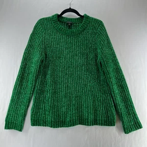 Talbots Crewneck Sweater Women M Cozy Chenille Chunky Ribbed Knit Pullover Green - Picture 1 of 11