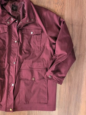 Lane Bryant Burgundy Utility Military Field Jacket Cinch Waist Zip 22/24 Pockets - Image 1 of 4